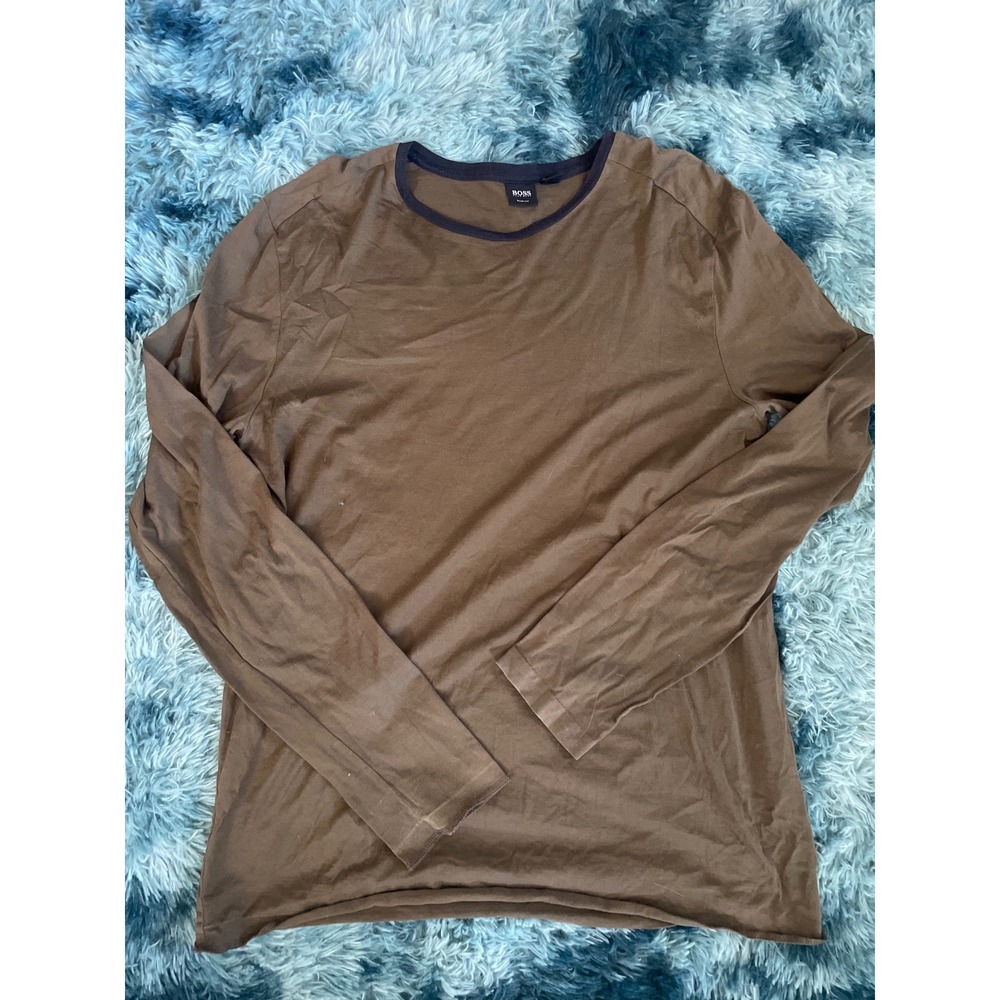 BOSS Hugo Boss Brown Slim Fit Long Sleeve Crew Neck T Shirt XL Mens